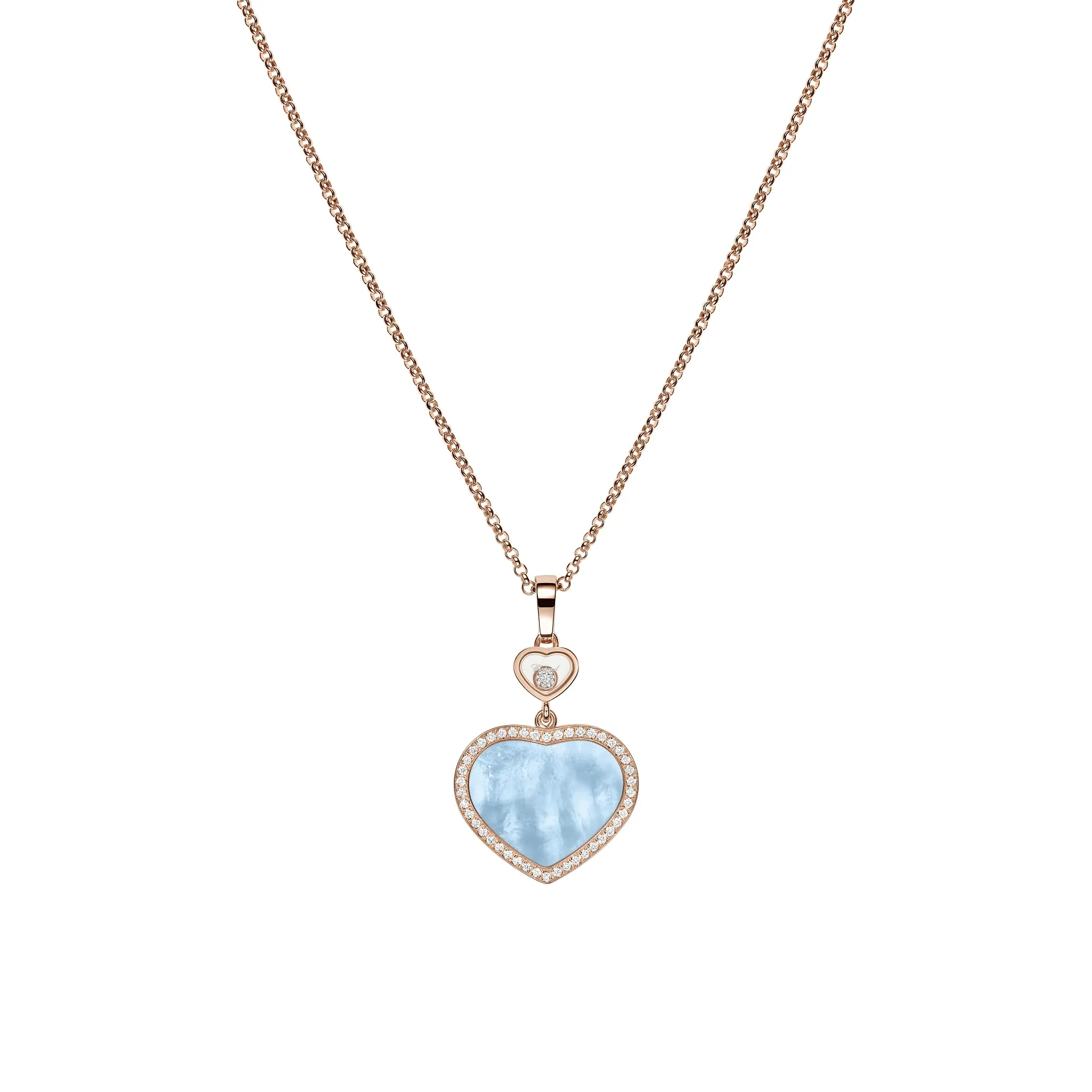 Chopard Happy Hearts 18ct Rose Gold 0.24ct Diamond Blue Mother Of Pearl Necklace sold by Jura Watches