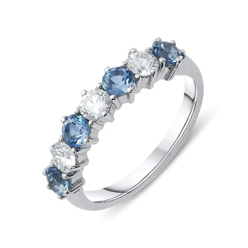 18ct White Gold 0.68ct Aquamarine Diamond Half Eternity Ring sold by Jura Watches