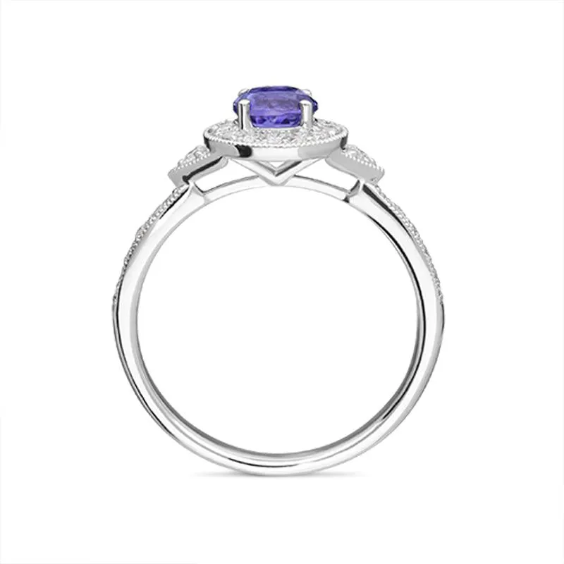 18ct White Gold 0.60ct Tanzanite Diamond Halo Ring sold by Jura Watches product image thumbnail 2