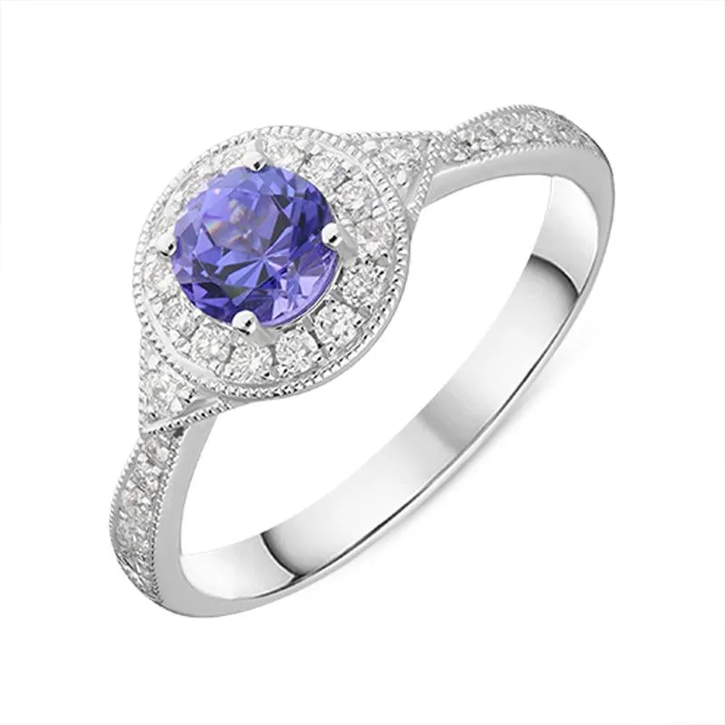 18ct White Gold 0.60ct Tanzanite Diamond Halo Ring sold by Jura Watches