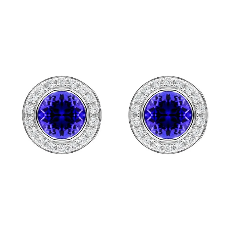 18ct White Gold 0.60ct Tanzanite Diamond Round Stud Earrings sold by Jura Watches