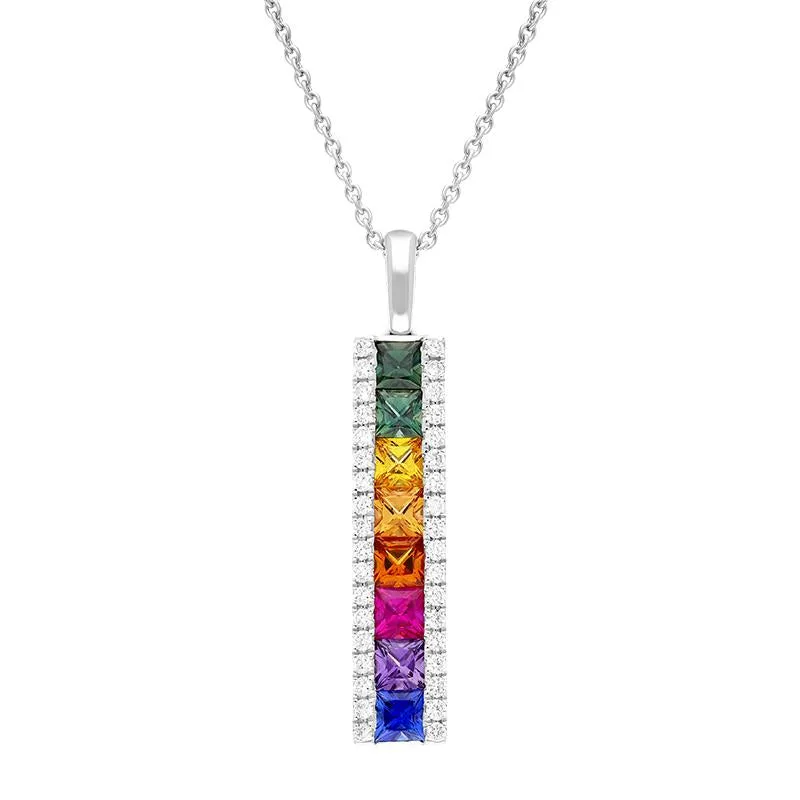18ct White Gold Rainbow Sapphire 1.77ct Diamond Bar Necklace sold by Jura Watches