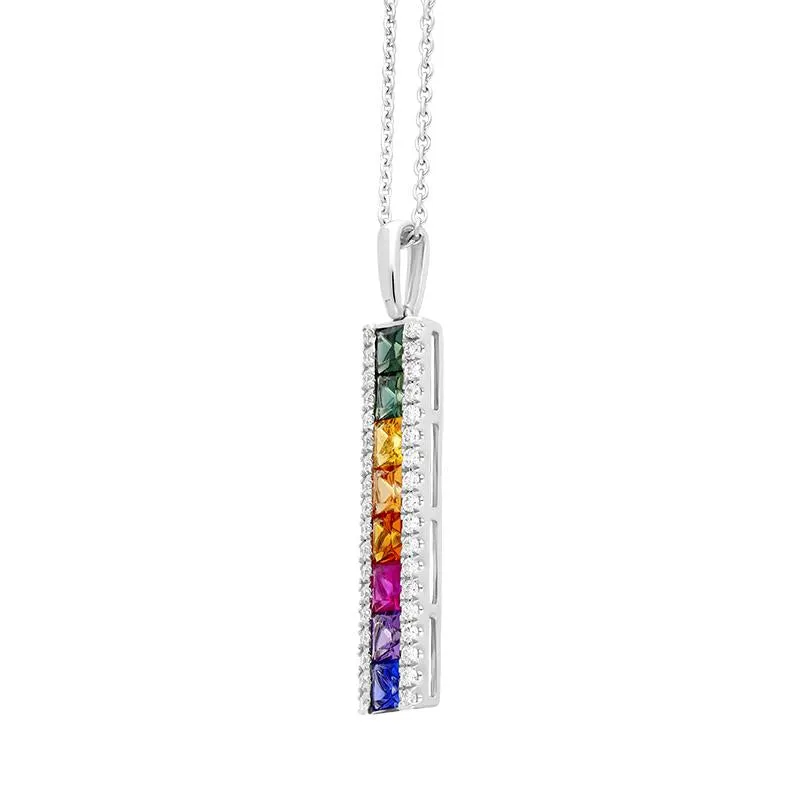 18ct White Gold Rainbow Sapphire 1.77ct Diamond Bar Necklace sold by Jura Watches product image thumbnail 2