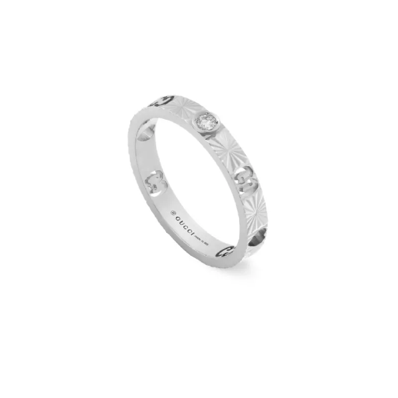 Gucci Icon 18ct White Gold Diamond Heart Band Ring D sold by Jura Watches