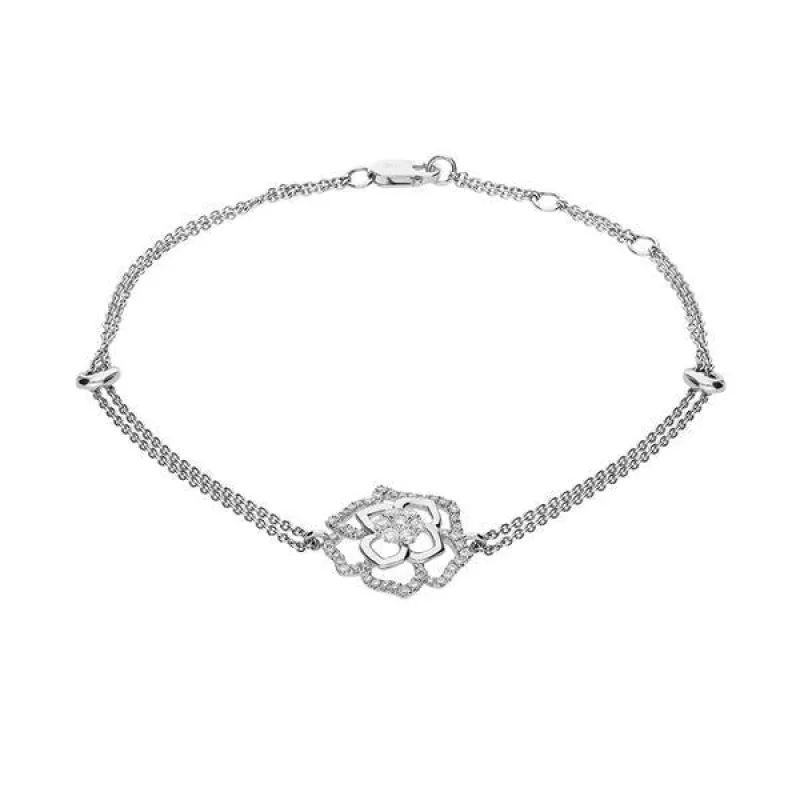 18ct White Gold 0.37ct Diamond Double Strand Flower Bracelet sold by Jura Watches