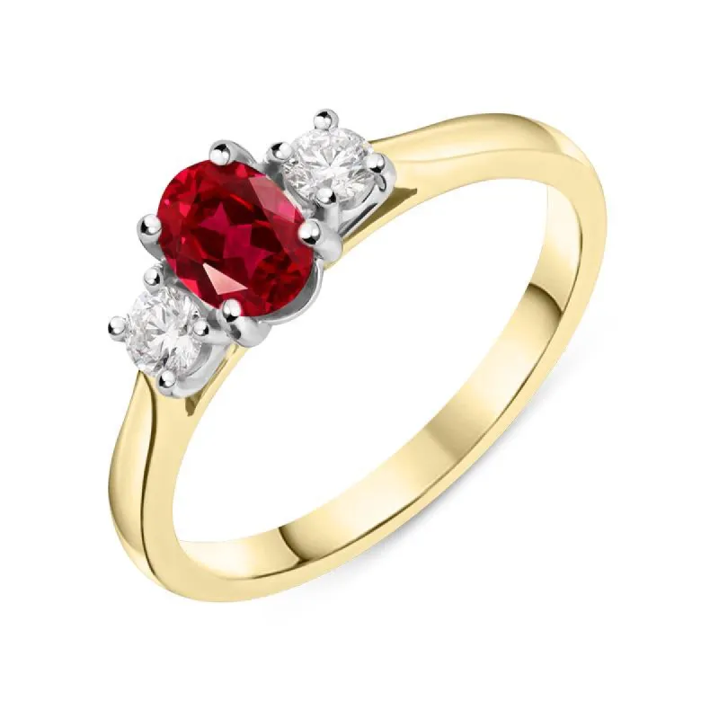 18ct Yellow Gold 0.56ct Ruby and Diamond Trilogy Ring sold by Jura Watches
