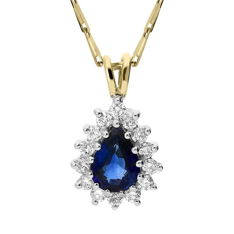 18ct White Gold 0.70ct Sapphire 0.23ct Diamond Cluster Pear Necklace sold by Jura Watches