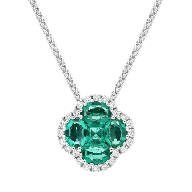 18ct White Gold Emerald 0.22ct Diamond Clover Cluster Necklace sold by Jura Watches