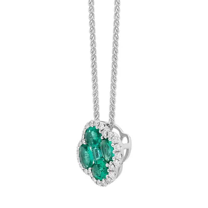 18ct White Gold Emerald 0.22ct Diamond Clover Cluster Necklace sold by Jura Watches product image thumbnail 2