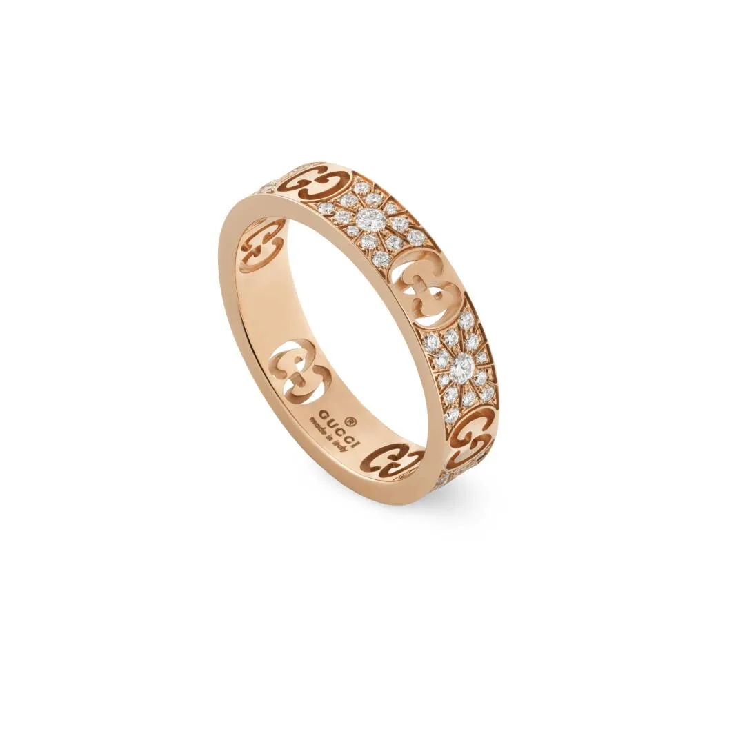 Gucci Icon 18ct Rose Gold Diamond Stardust Band Ring D sold by Jura Watches