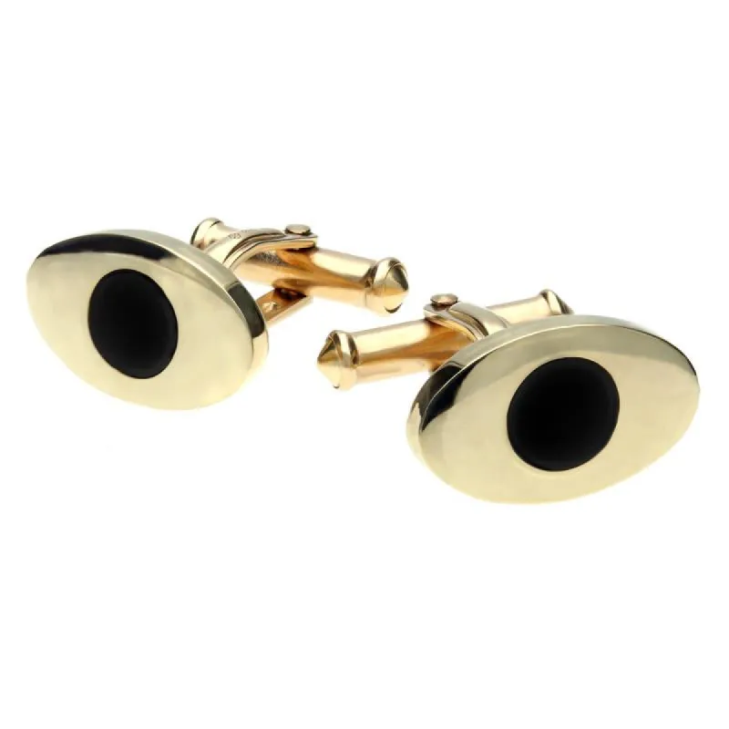 9ct Yellow Gold Whitby Jet Oval Round Stone Cufflinks D sold by Jura Watches