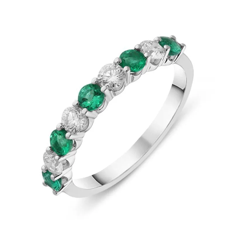 18ct White Gold Emerald and Diamond Half Eternity Ring sold by Jura Watches