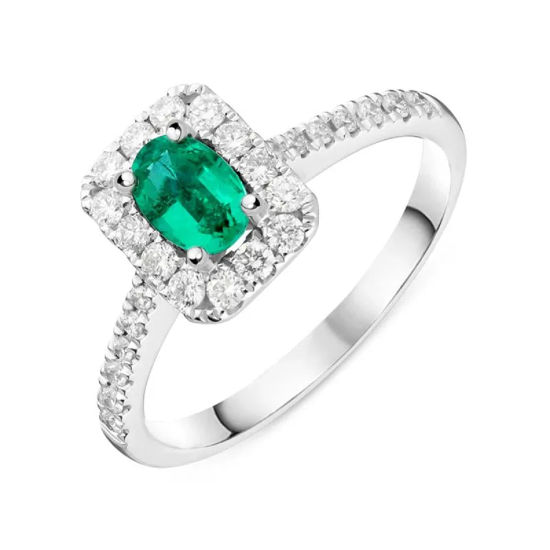 18ct White Gold 0.44ct Emerald 0.37ct Diamond Oval Cut Ring sold by Jura Watches