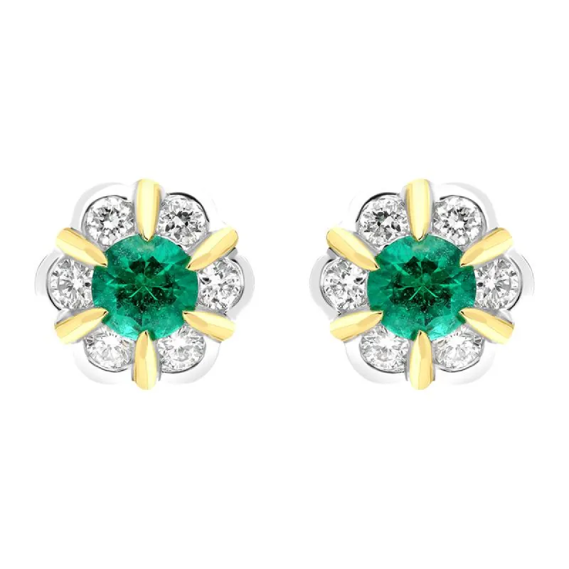 18ct White Yellow Gold 0.18ct Emerald 0.28ct Diamond Cluster Stud Earrings sold by Jura Watches