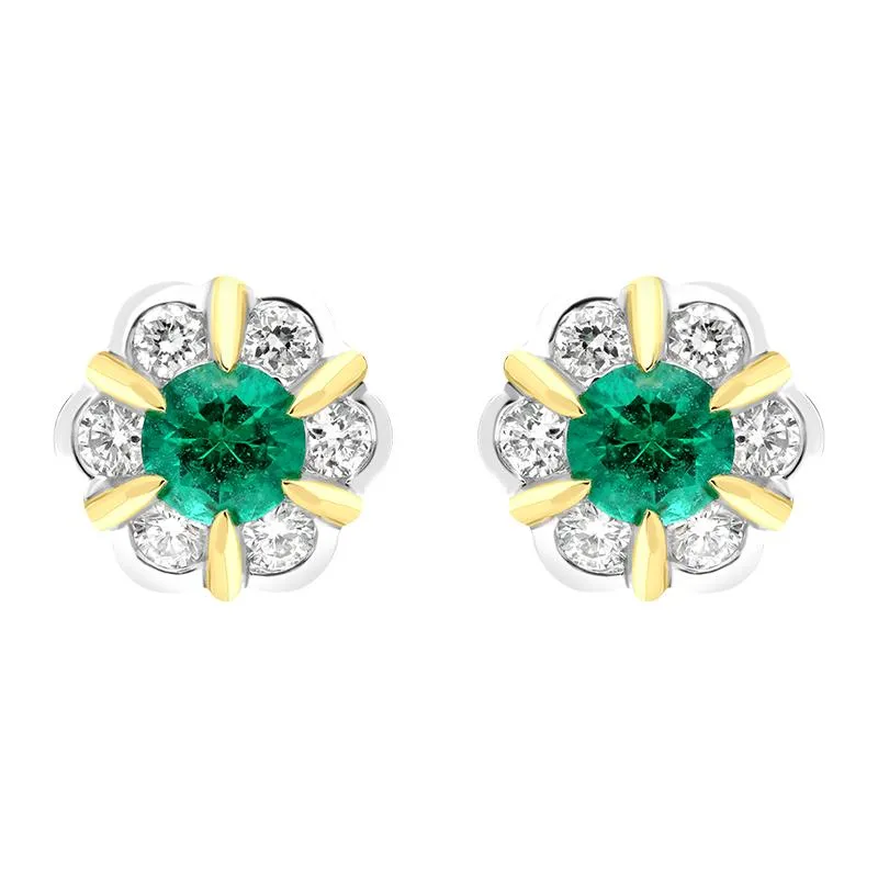 18ct White Yellow Gold 0.18ct Emerald 0.28ct Diamond Cluster Stud Earrings sold by Jura Watches