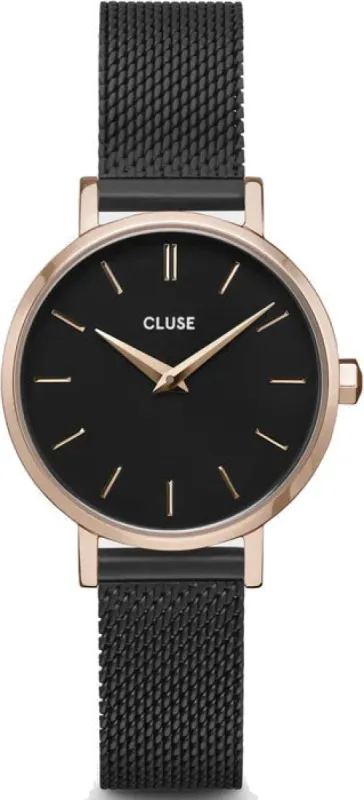 Cluse Boho Chic Petite Mesh Black Rose Gold sold by Jura Watches