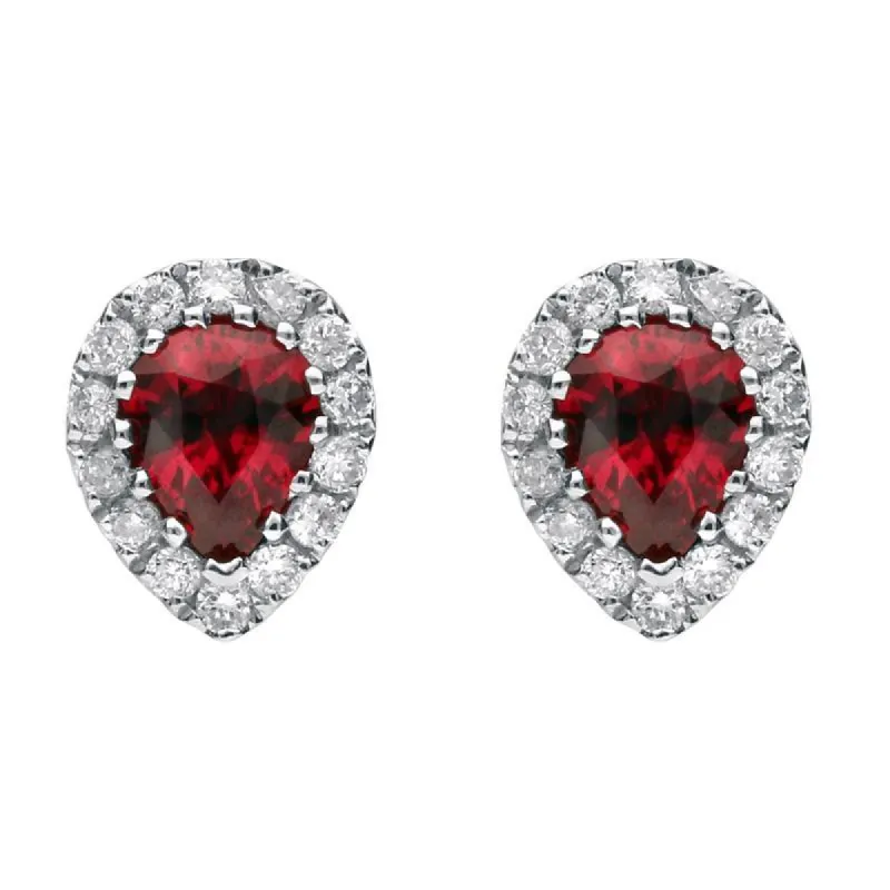 18ct White Gold Ruby and Diamond Pear Stud Earrings sold by Jura Watches