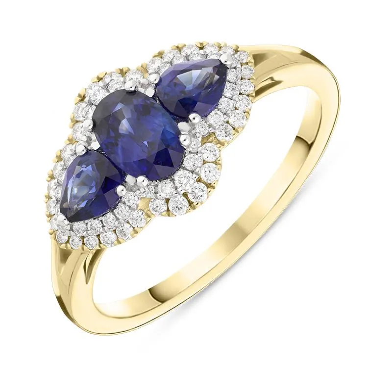 18ct Yellow Gold 1.05ct Sapphire 0.22ct Diamond Pear Cluster Ring sold by Jura Watches