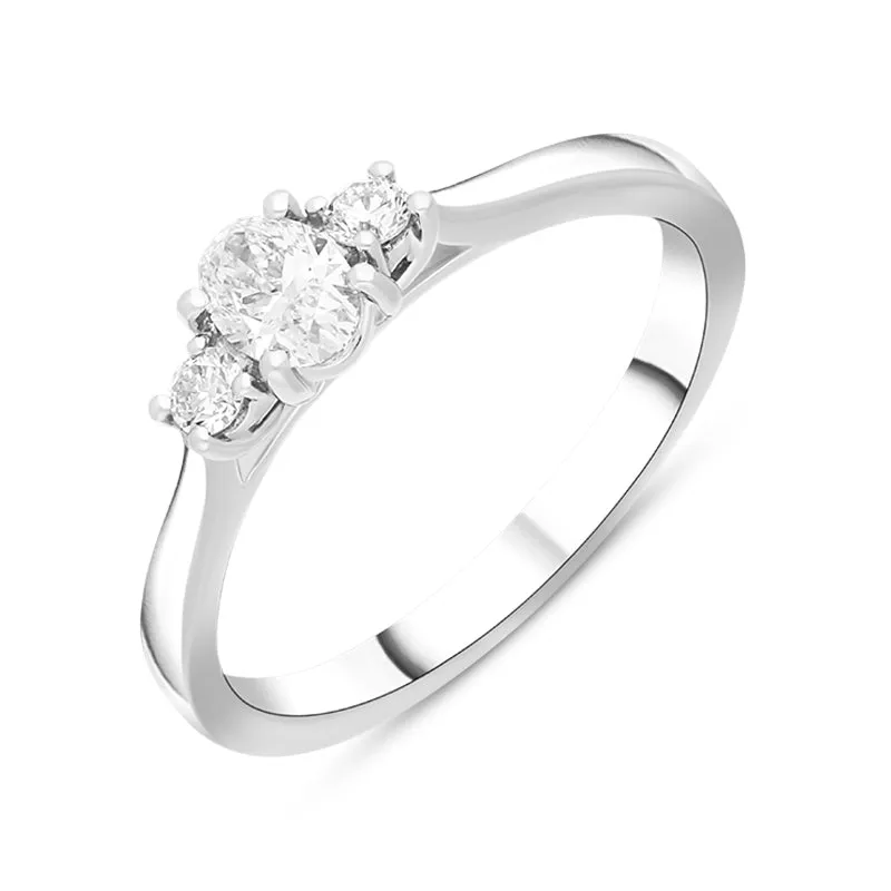 Platinum 0.58ct Diamond Oval and Round Brilliant Cut Three Stone Ring sold by Jura Watches