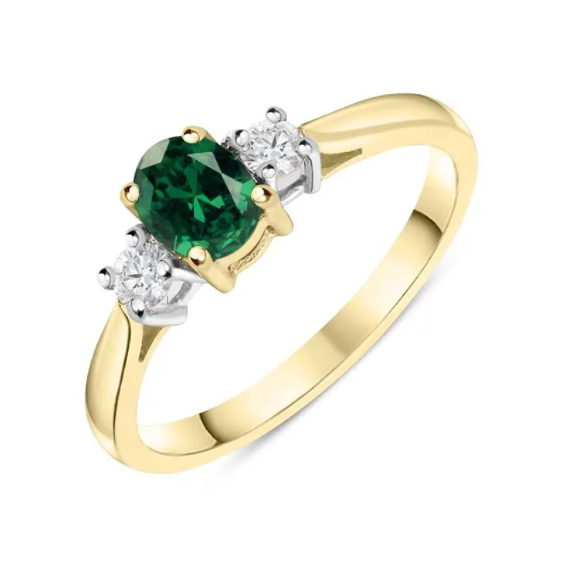 18ct Yellow Gold Emerald Diamond Trilogy Ring sold by Jura Watches