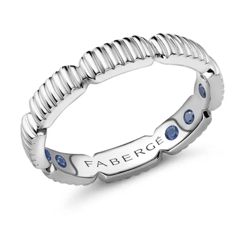 Faberge Colours of Love 18ct White Gold Fluted Healing Ring with Hidden Sapphires sold by Jura Watches
