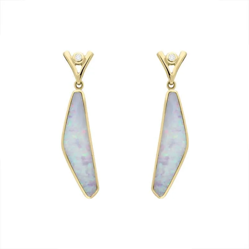 18ct Yellow Gold Opal Diamond Obtuse Shaped Drop Earrings D sold by Jura Watches