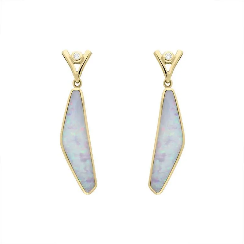 18ct Yellow Gold Opal Diamond Obtuse Shaped Drop Earrings D sold by Jura Watches