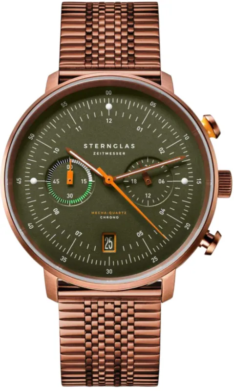 Sternglas Hamburg Chrono Green Bronze Watch sold by Jura Watches