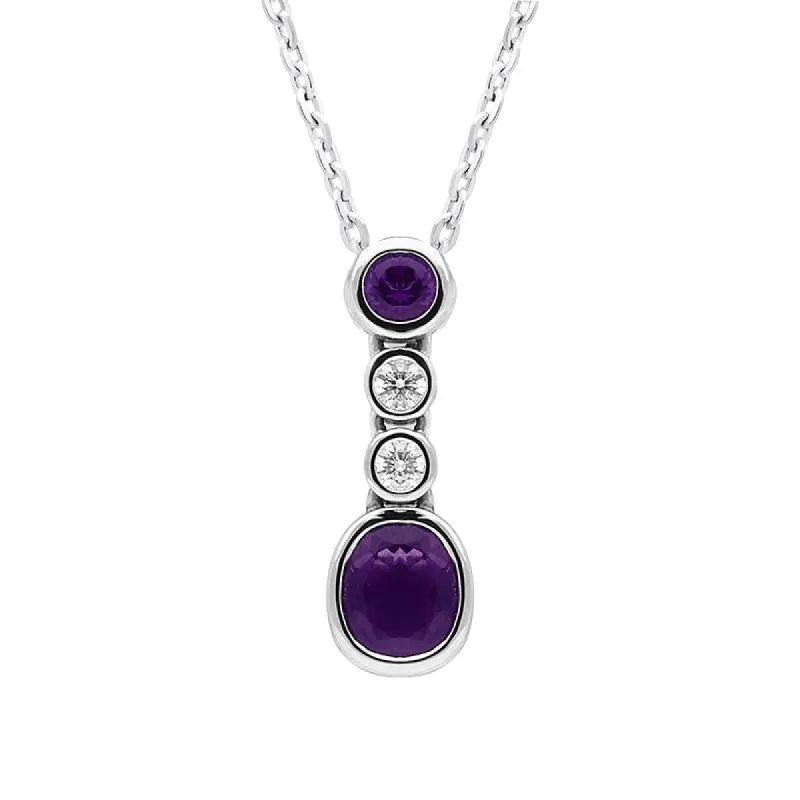 18ct White Gold Amethyst Diamond Drop Necklace sold by Jura Watches