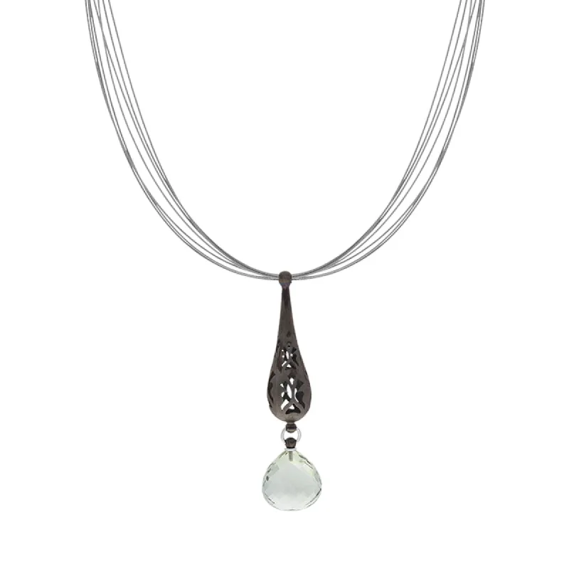 Sterling Silver Black Rhodium Mint Quartz Dropper Necklace D sold by Jura Watches