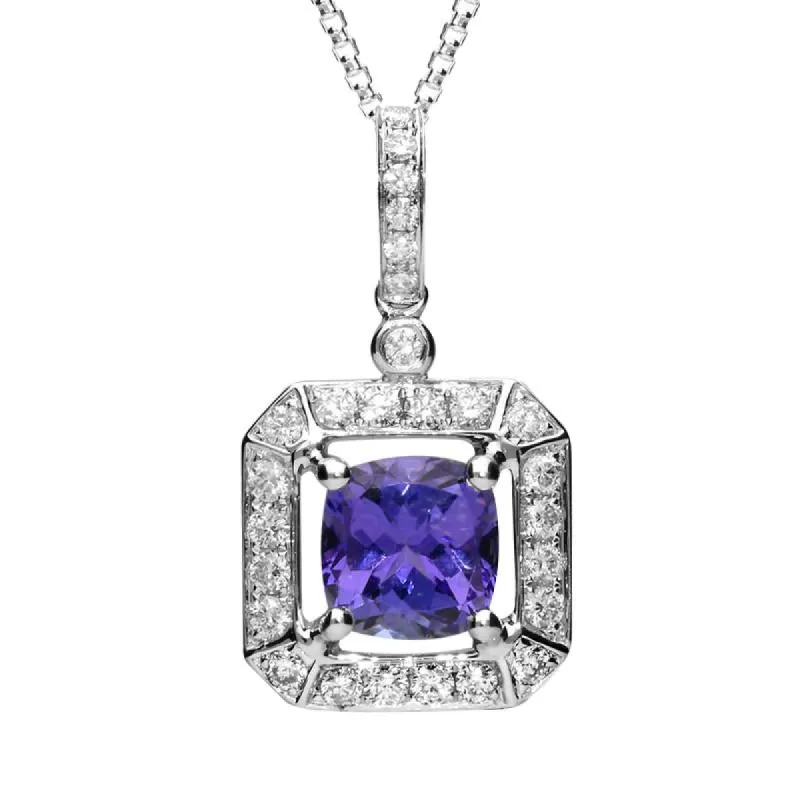 18ct White Gold 1.65ct Tanzanite 0.43 Carat Diamond Cluster Necklace sold by Jura Watches