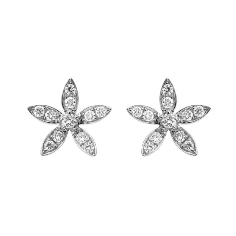 18ct White Gold 0.23ct Diamond Flower Petal Stud Earrings sold by Jura Watches
