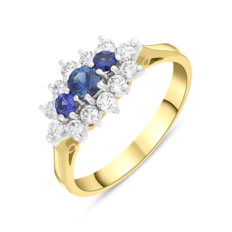 18ct Yellow Gold Sapphire Diamond Brilliant Cut Cluster Ring sold by Jura Watches