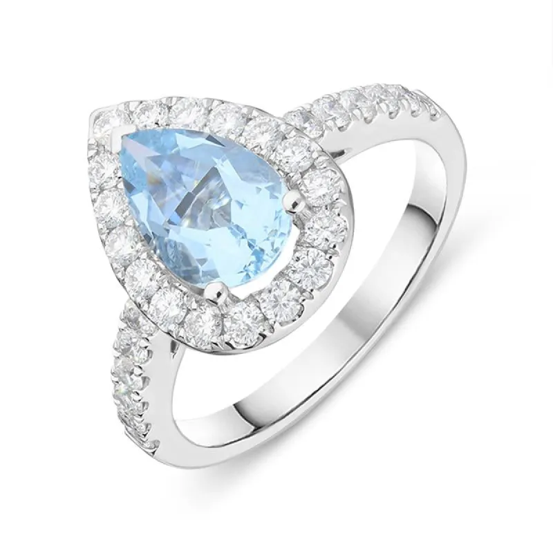 18ct White Gold 1.23ct Aquamarine 0.63ct Diamond Pear Ring sold by Jura Watches