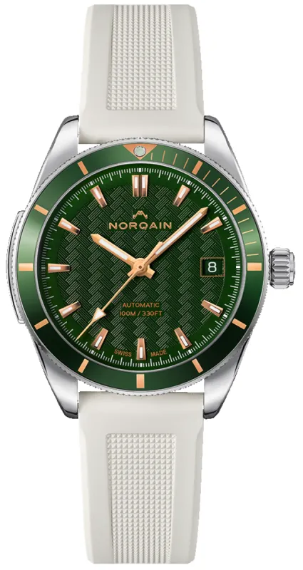 Norqain Adventure 37mm Green & Gold White Rubber made by Jura Watches