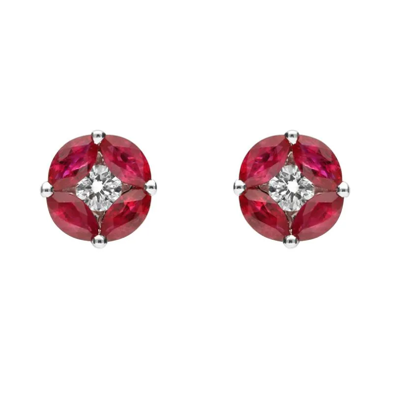 18ct White Gold 0.84ct Ruby Diamond Marquise Stud Earrings sold by Jura Watches