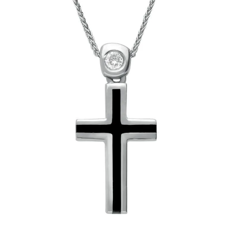 18ct White Gold Whitby Jet Diamond Medium Cross Necklace D sold by Jura Watches
