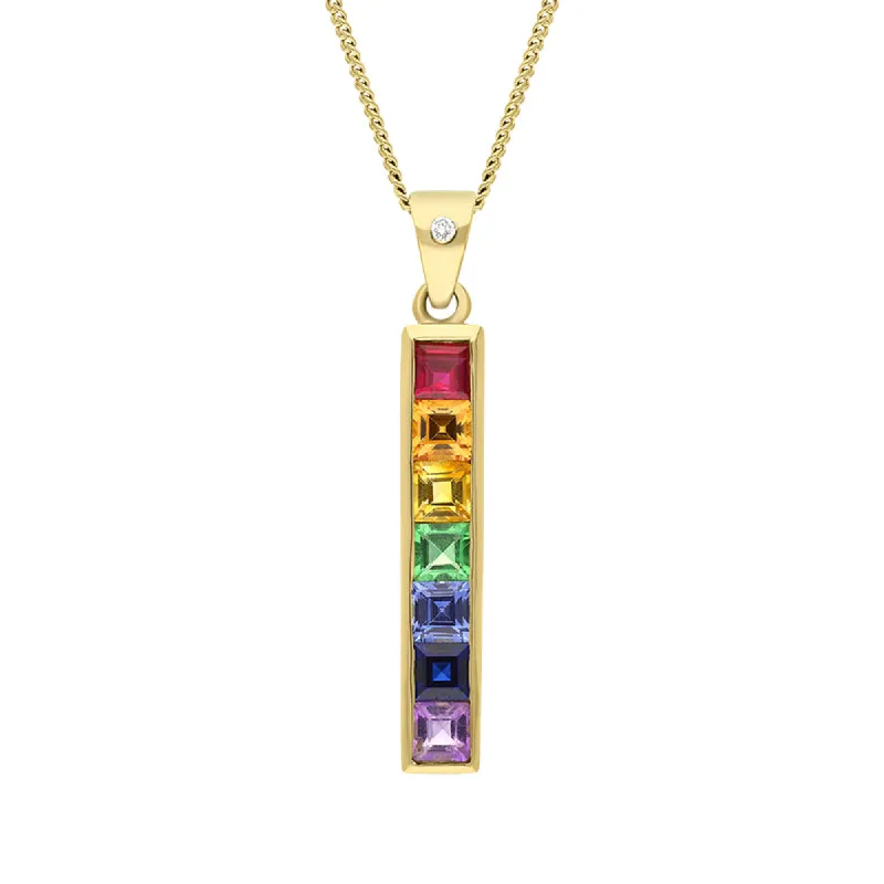 18ct Yellow Gold Rainbow Sapphire Diamond Bar Necklace sold by Jura Watches