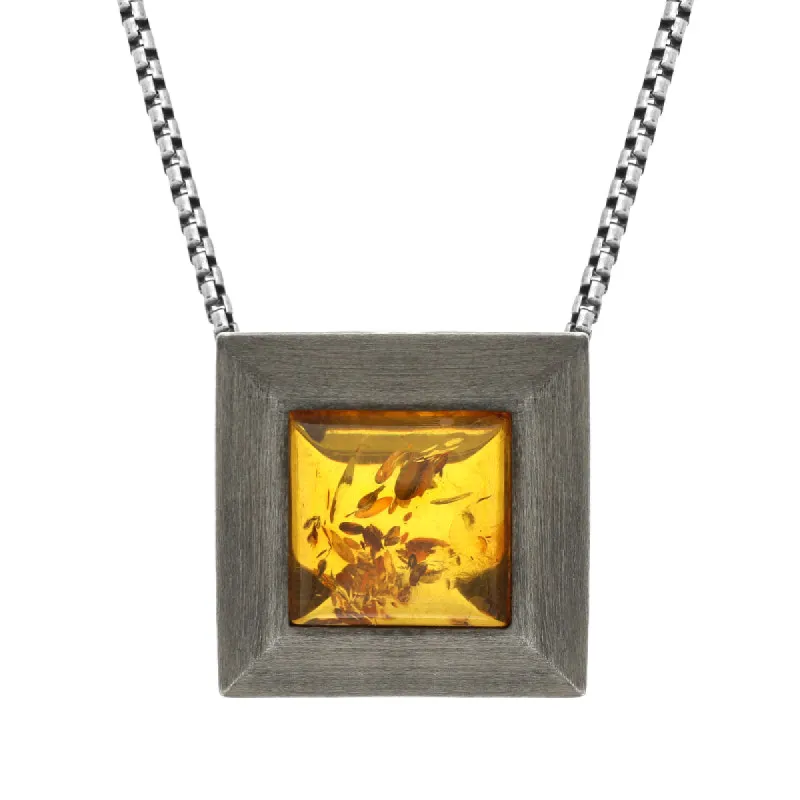 Sterling Silver Amber Black Rhodium Square Necklace D sold by Jura Watches