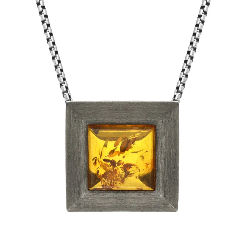 Sterling Silver Amber Black Rhodium Square Necklace D sold by Jura Watches