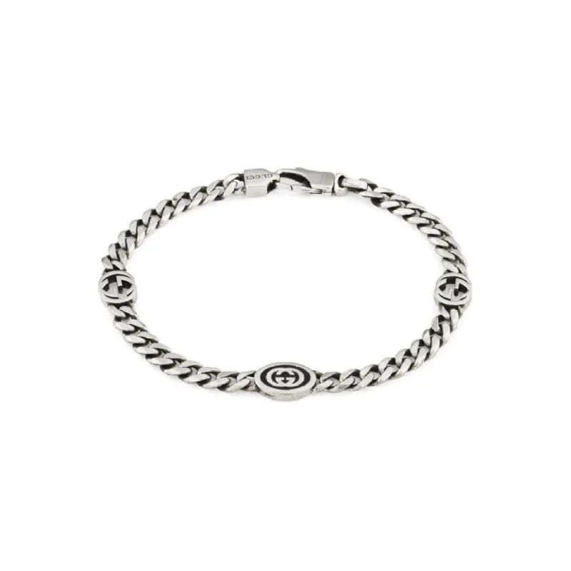 Gucci Interlocking Sterling Silver Black Enamel Chain Bracelet D sold by Jura Watches
