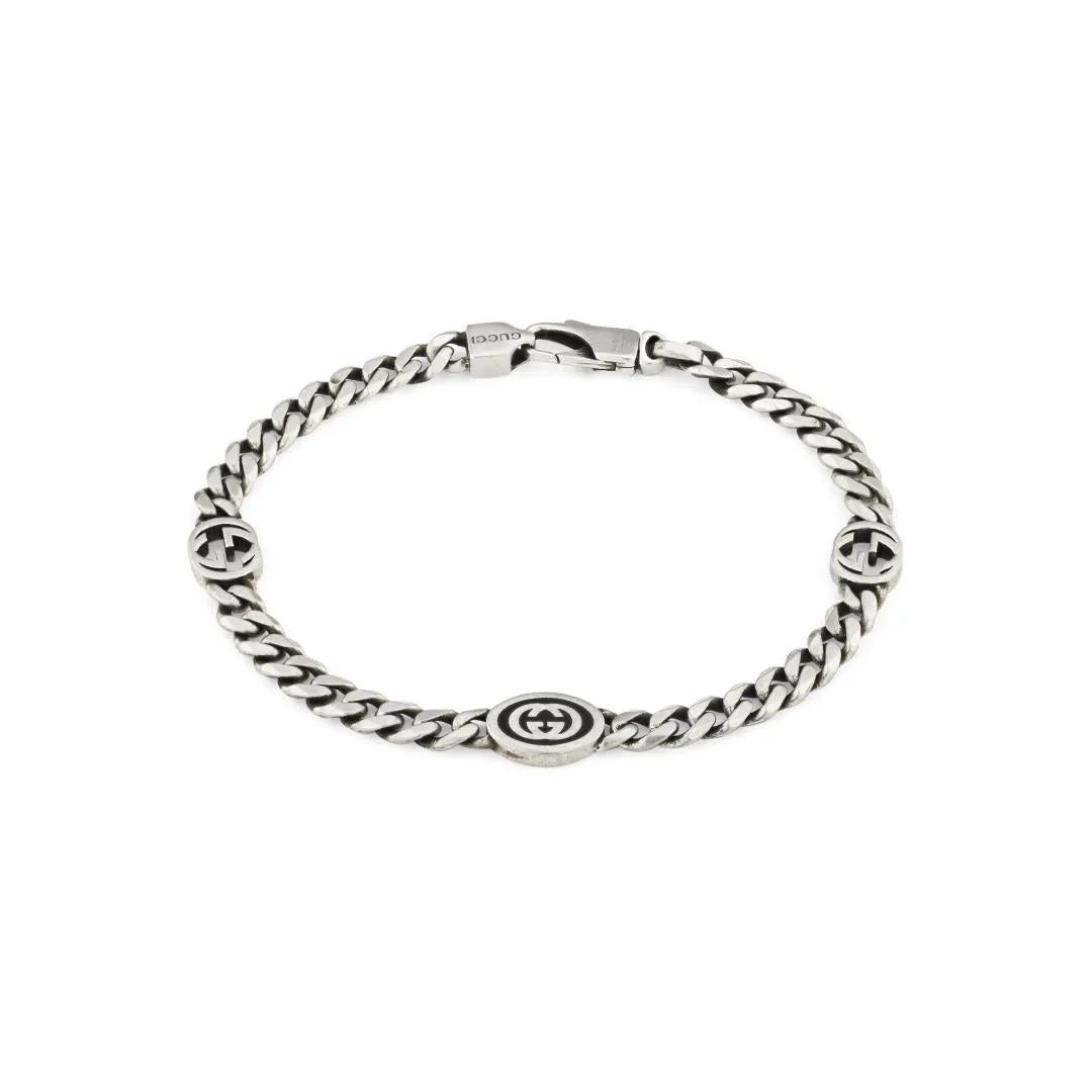 Gucci Interlocking Sterling Silver Black Enamel Chain Bracelet D sold by Jura Watches