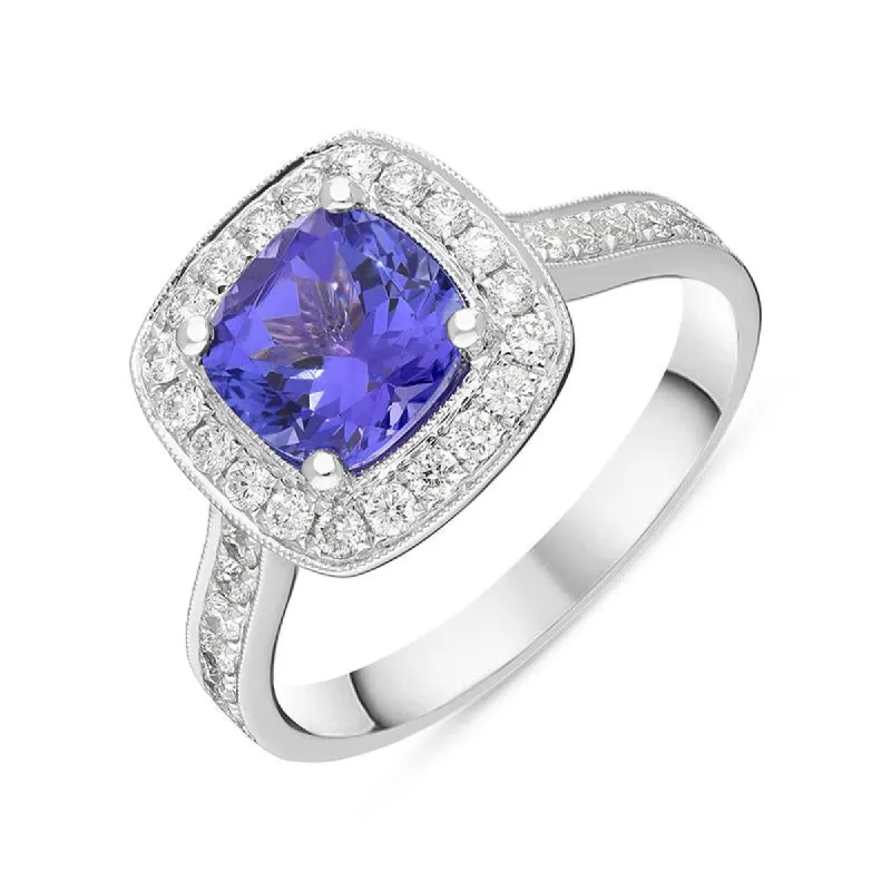 18ct White Gold 1.66ct Tanzanite 0.51 Carat Diamond Cluster Ring sold by Jura Watches