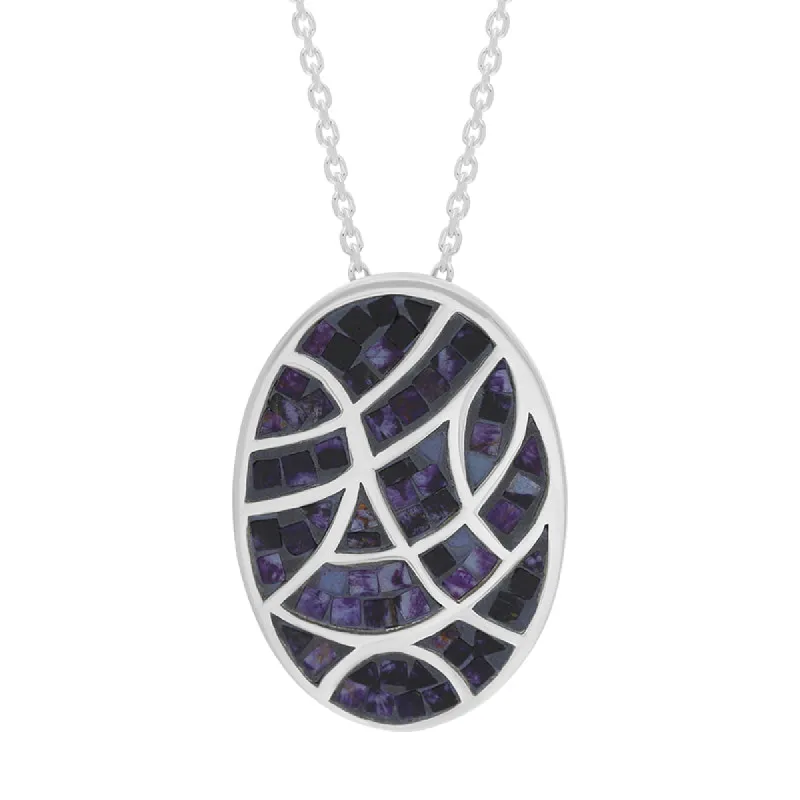 Sterling Silver Blue John Mosaic Oval Necklace D sold by Jura Watches