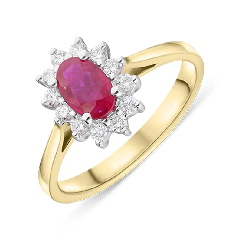 18ct Yellow Gold 0.50ct Ruby Diamond Oval Cluster Ring sold by Jura Watches
