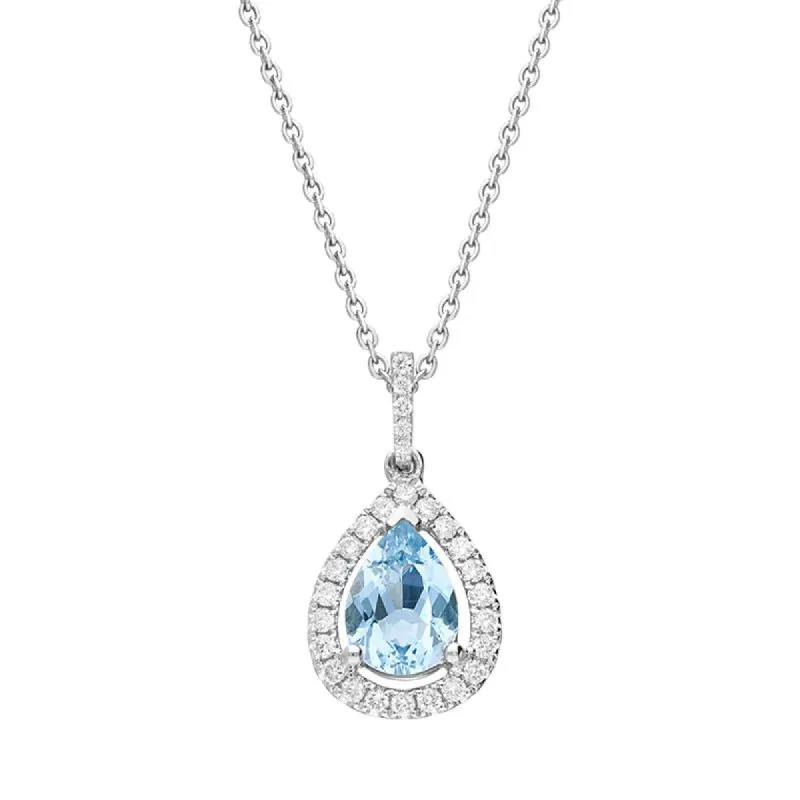 18ct White Gold 0.86ct Aquamarine 0.21ct Diamond Pear Cut Necklace sold by Jura Watches
