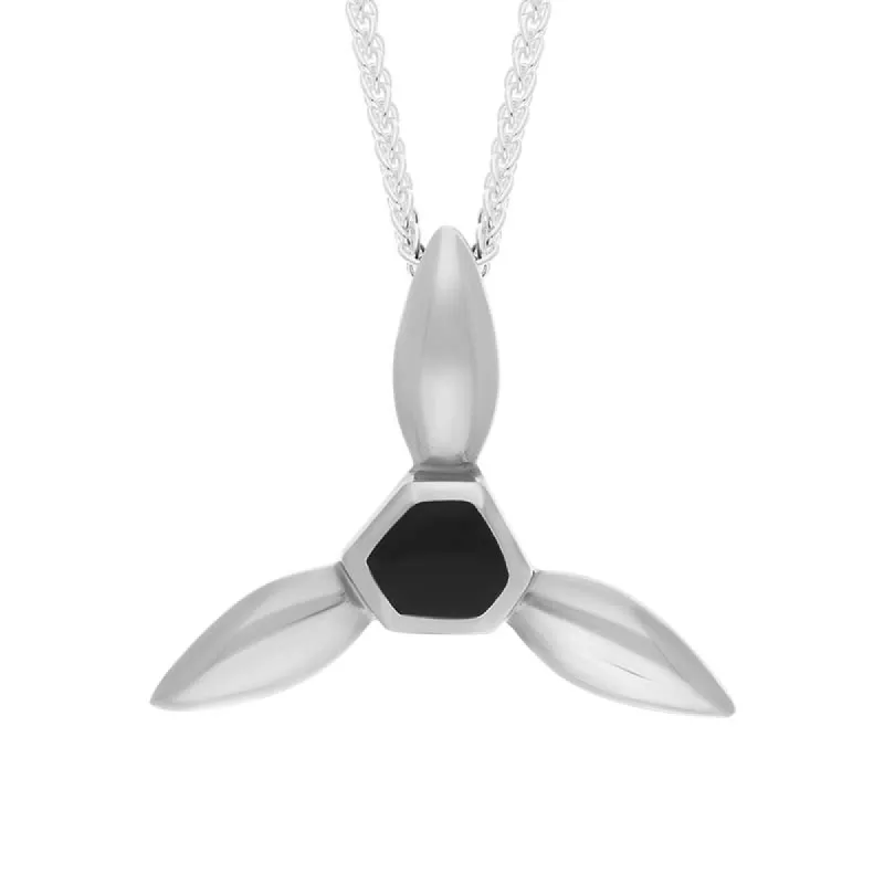 Sterling Silver Whitby Jet Tri Leaf Necklace D sold by Jura Watches