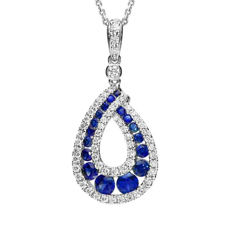 18ct White Gold 0.71ct Sapphire and 0.38ct Diamond Open Teardrop Necklace sold by Jura Watches