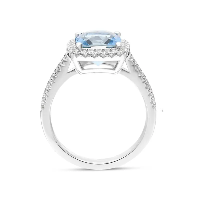 18ct White Gold 2.37ct Aquamarine 0.36ct Diamond Cushion Cut Ring sold by Jura Watches product image thumbnail 4