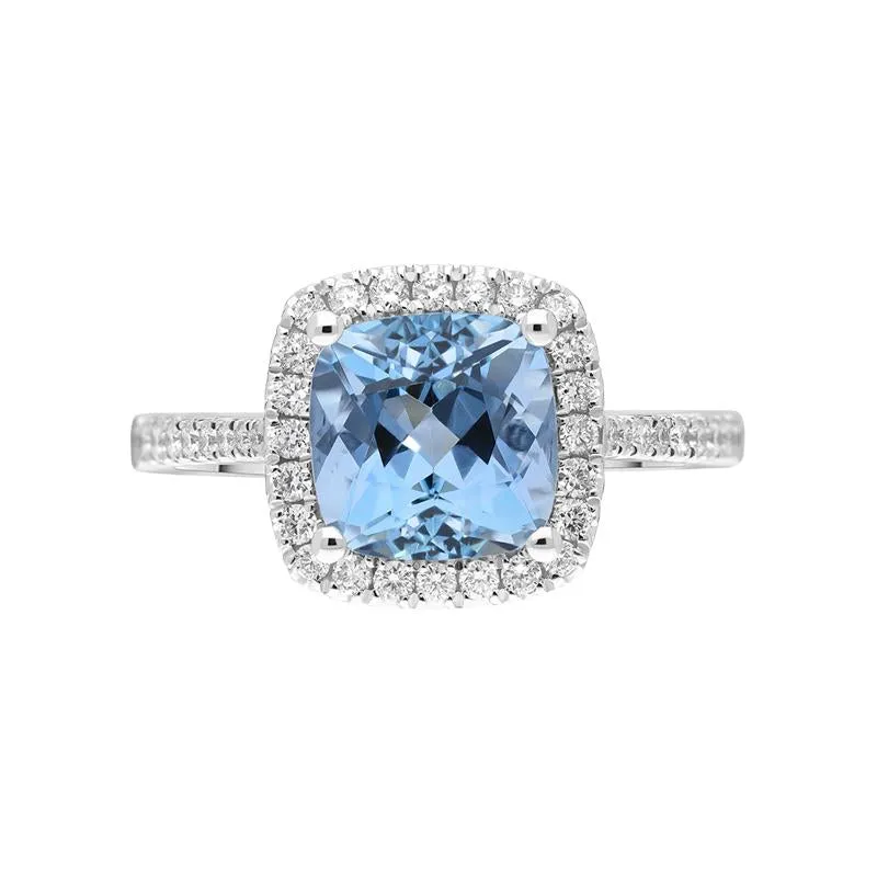 18ct White Gold 2.37ct Aquamarine 0.36ct Diamond Cushion Cut Ring sold by Jura Watches product image thumbnail 2